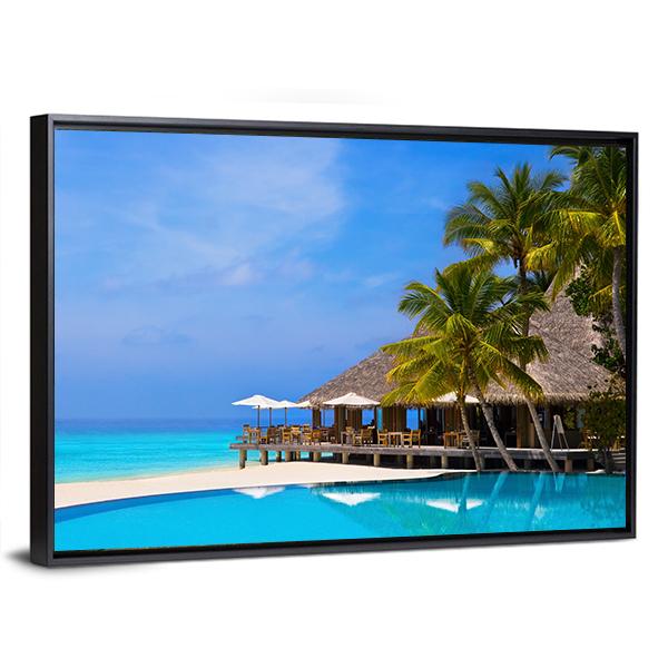 Pool On Tropical Beach Canvas Wall Art-3 Horizontal-Gallery Wrap-25" x 16"-Tiaracle