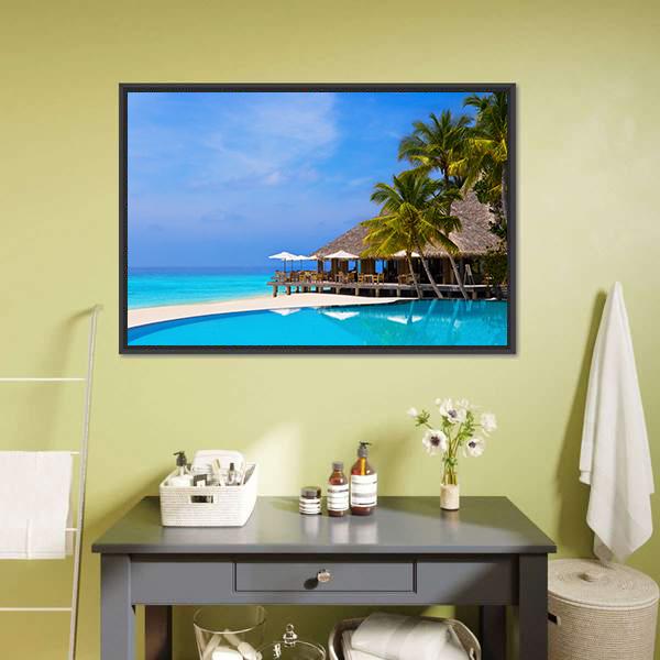 Pool On Tropical Beach Canvas Wall Art-1 Piece-Floating Frame-24" x 16"-Tiaracle