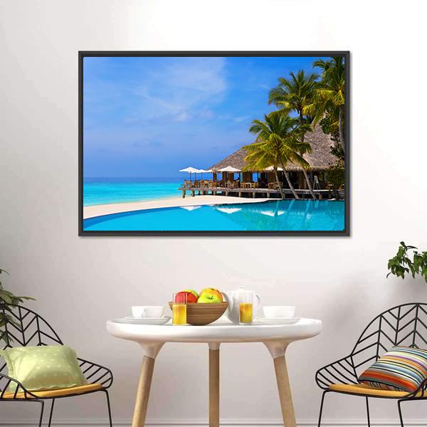 Pool On Tropical Beach Canvas Wall Art-3 Horizontal-Gallery Wrap-25" x 16"-Tiaracle