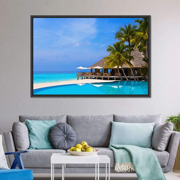 Pool On Tropical Beach Canvas Wall Art-3 Horizontal-Gallery Wrap-25" x 16"-Tiaracle