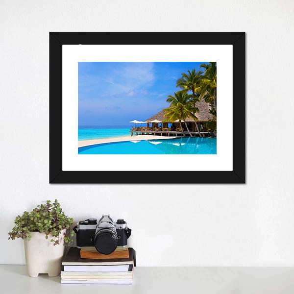Pool On Tropical Beach Canvas Wall Art-1 Piece-Framed Print-20" x 16"-Tiaracle