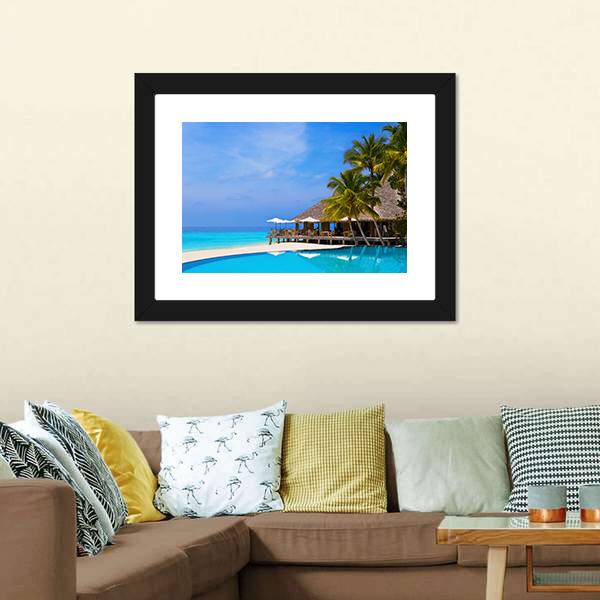 Pool On Tropical Beach Canvas Wall Art-3 Horizontal-Gallery Wrap-25" x 16"-Tiaracle