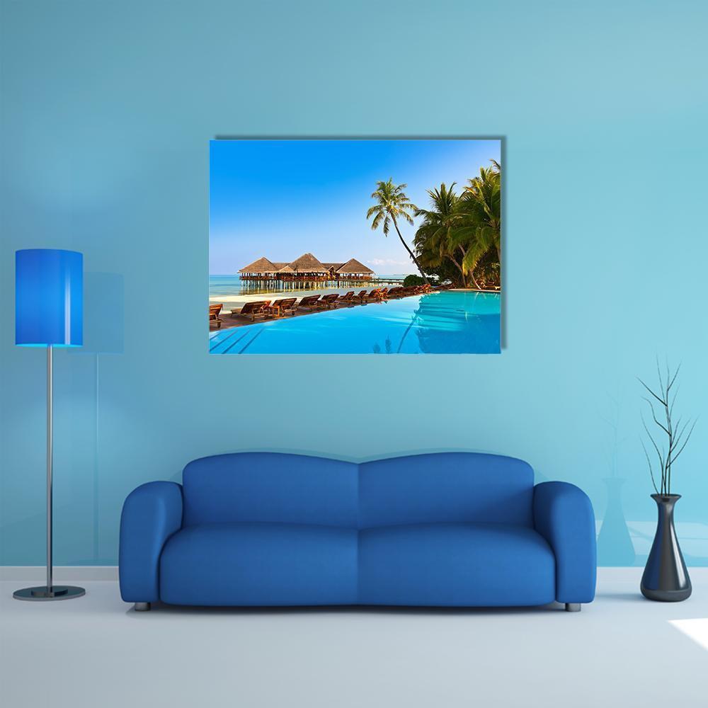 Pool On Tropical Maldives Island Canvas Wall Art-1 Piece-Gallery Wrap-48" x 32"-Tiaracle