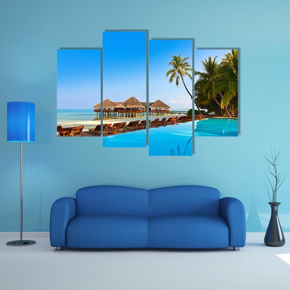 Pool On Tropical Maldives Island Canvas Wall Art-4 Pop-Gallery Wrap-50" x 32"-Tiaracle
