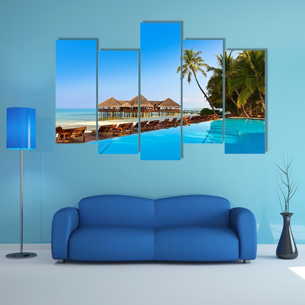 Pool On Tropical Maldives Island Canvas Wall Art-5 Pop-Gallery Wrap-47" x 32"-Tiaracle