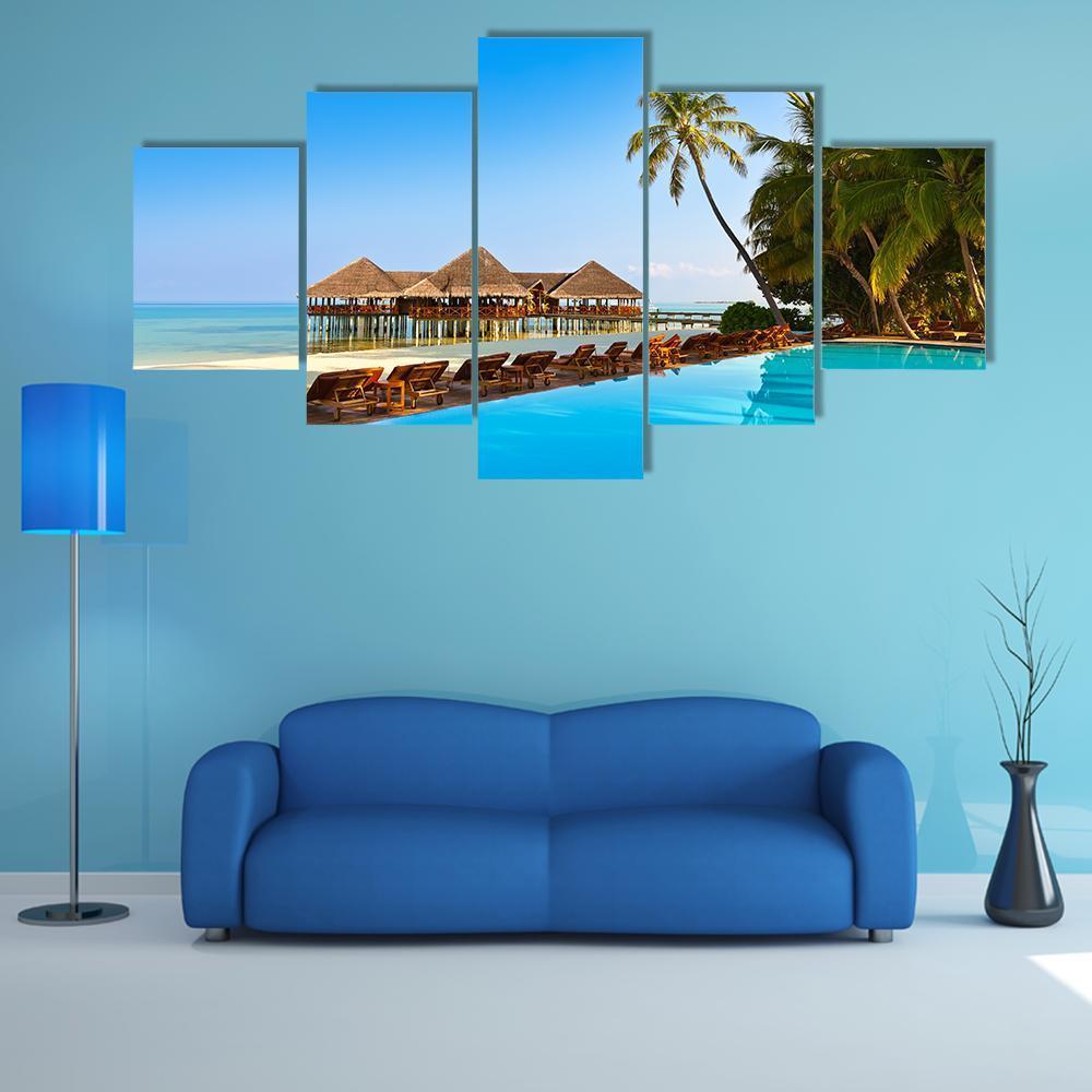Pool On Tropical Maldives Island Canvas Wall Art-5 Star-Gallery Wrap-62" x 32"-Tiaracle