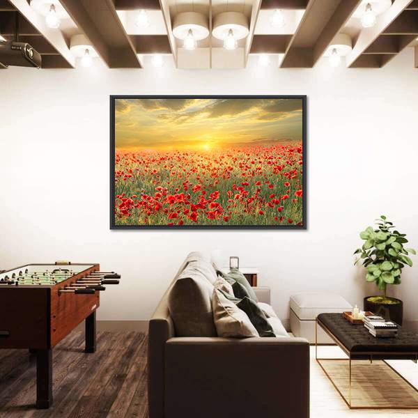 Poppy Filed At Sunset Canvas Wall Art-3 Horizontal-Gallery Wrap-25" x 16"-Tiaracle
