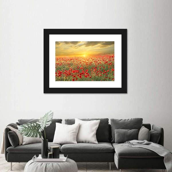 Poppy Filed At Sunset Canvas Wall Art-3 Horizontal-Gallery Wrap-25" x 16"-Tiaracle