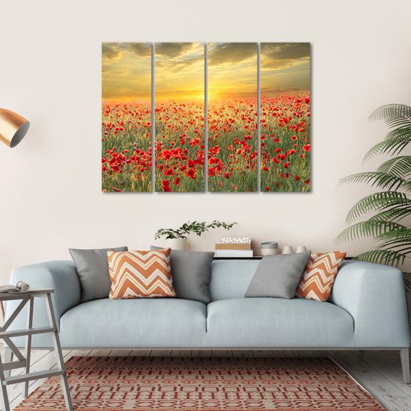 Poppy Filed At Sunset Canvas Wall Art-4 Horizontal-Gallery Wrap-34" x 24"-Tiaracle