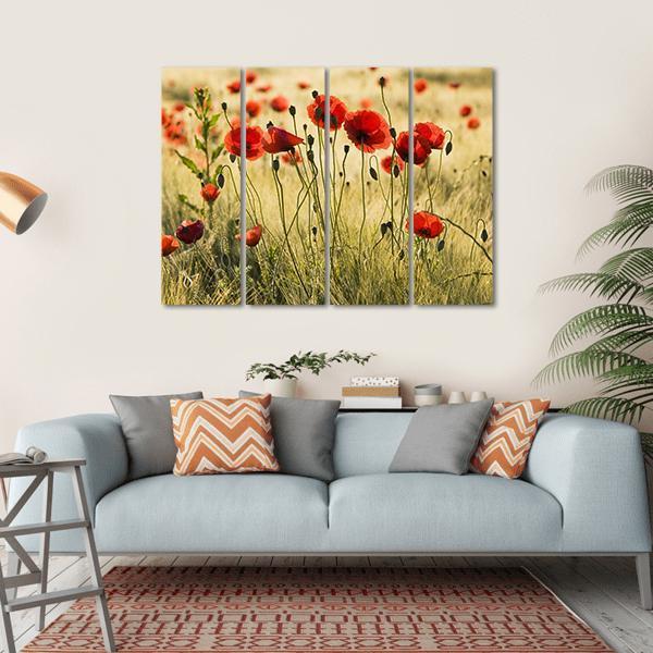 Poppy Flower Field Canvas Wall Art-4 Horizontal-Gallery Wrap-34" x 24"-Tiaracle