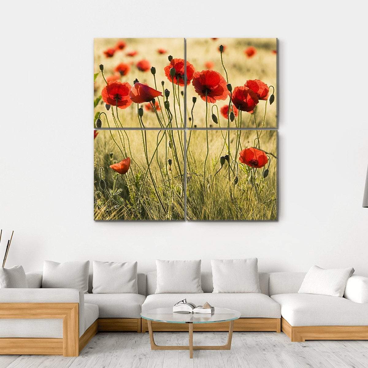 Poppy Flower Field Canvas Wall Art-4 Square-Gallery Wrap-17" x 17"-Tiaracle