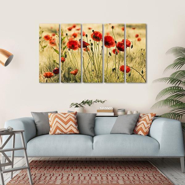 Poppy Flower Field Canvas Wall Art-5 Horizontal-Gallery Wrap-22" x 12"-Tiaracle
