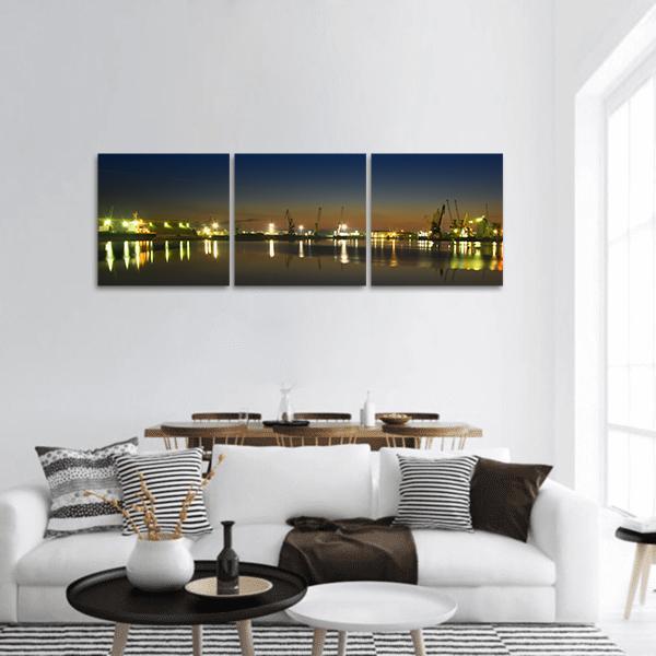 Port Burgas In Bulgaria Panoramic Canvas Wall Art-3 Piece-25" x 08"-Tiaracle