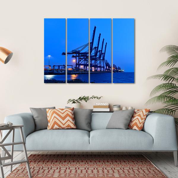 Port Crane Bridge And Bulk Carrier Canvas Wall Art-4 Horizontal-Gallery Wrap-34" x 24"-Tiaracle