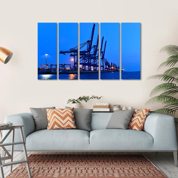 Port Crane Bridge And Bulk Carrier Canvas Wall Art-5 Horizontal-Gallery Wrap-22" x 12"-Tiaracle