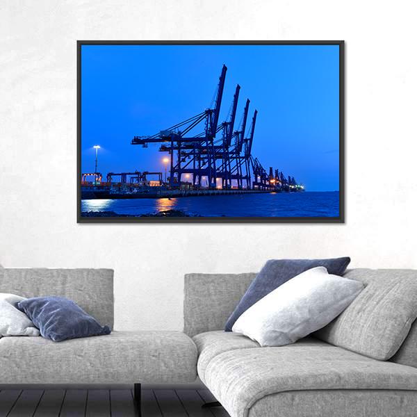 Port Crane Bridge And Bulk Carrier Canvas Wall Art-5 Horizontal-Gallery Wrap-22" x 12"-Tiaracle