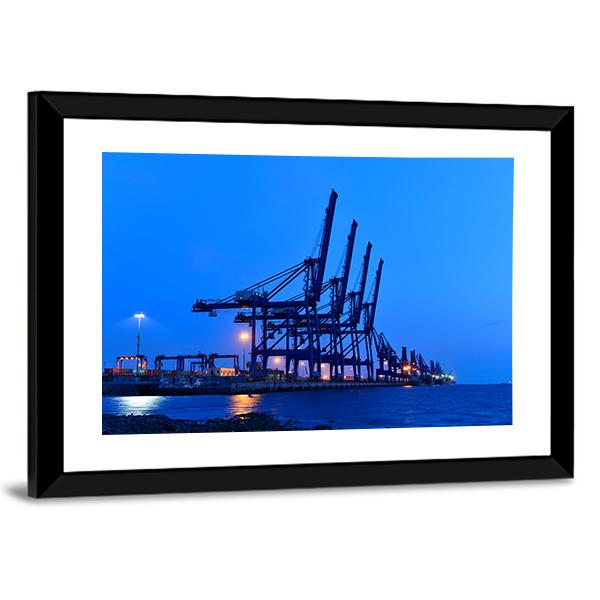Port Crane Bridge And Bulk Carrier Canvas Wall Art-5 Horizontal-Gallery Wrap-22" x 12"-Tiaracle