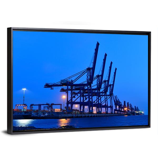 Port Crane Bridge And Bulk Carrier Canvas Wall Art - Tiaracle