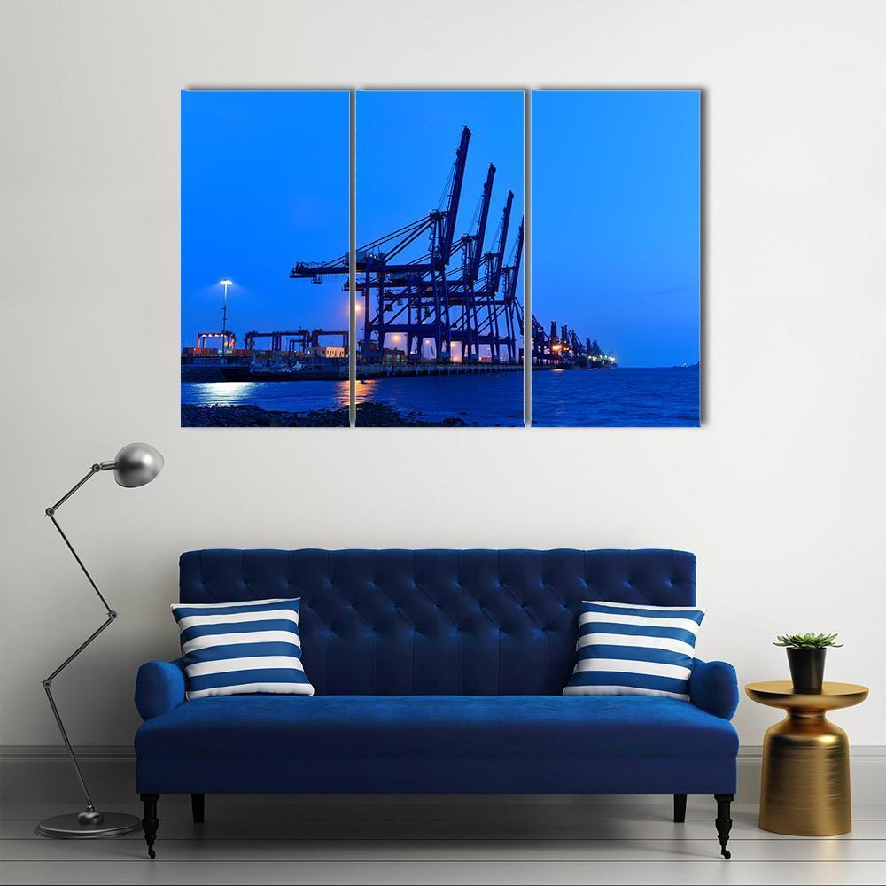 Port Crane Bridge And Bulk Carrier Canvas Wall Art-3 Horizontal-Gallery Wrap-37" x 24"-Tiaracle