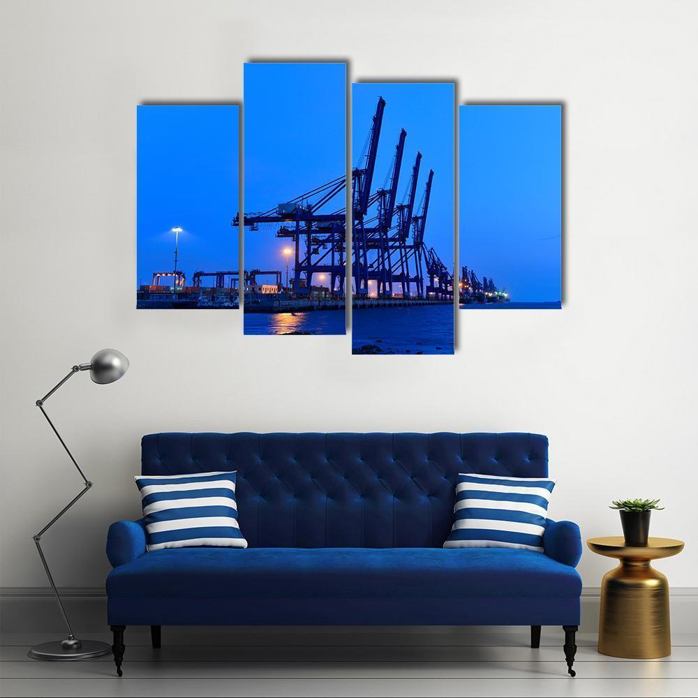 Port Crane Bridge And Bulk Carrier Canvas Wall Art-4 Pop-Gallery Wrap-50" x 32"-Tiaracle