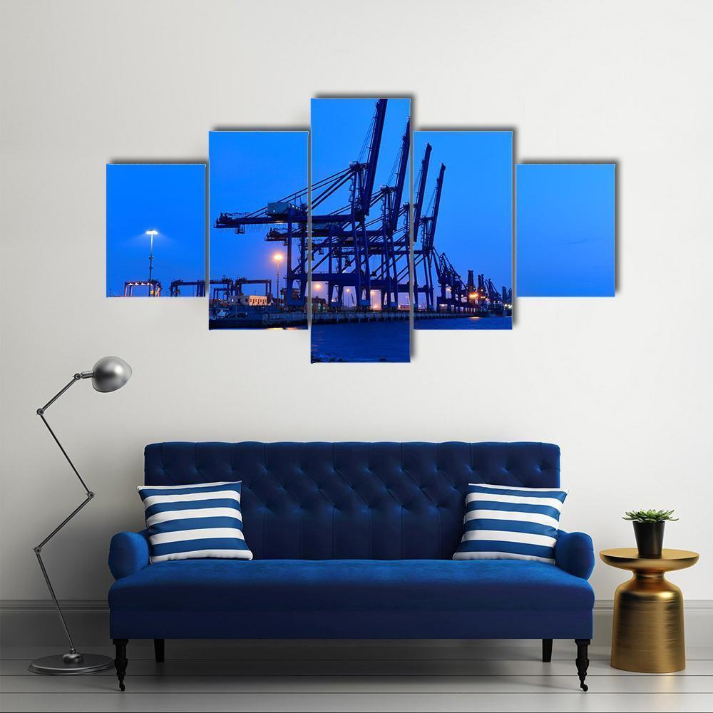 Port Crane Bridge And Bulk Carrier Canvas Wall Art-4 Pop-Gallery Wrap-50" x 32"-Tiaracle