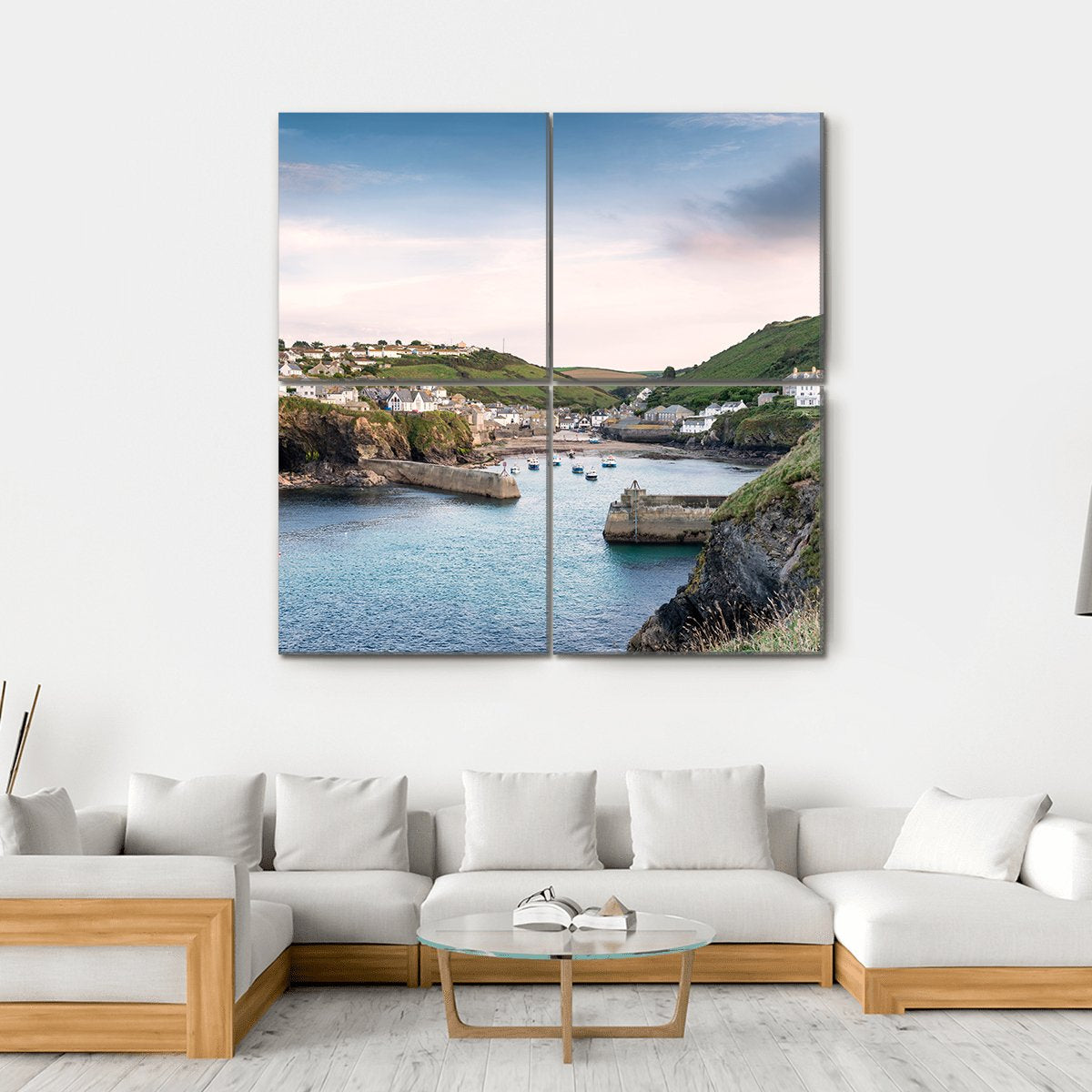 Port Isaac On The North Coast Of Cornwall Canvas Wall Art-4 Square-Gallery Wrap-17" x 17"-Tiaracle