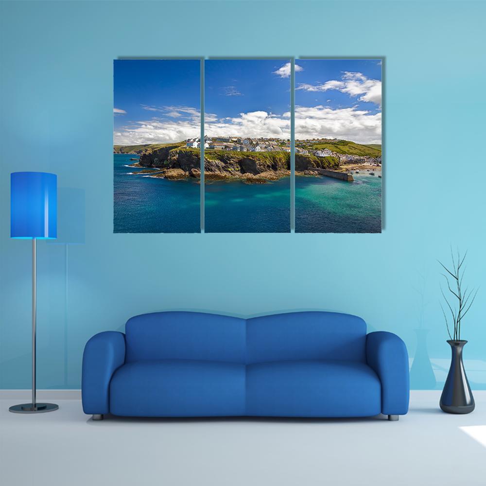 Port Isaac Village Canvas Wall Art-3 Horizontal-Gallery Wrap-37" x 24"-Tiaracle