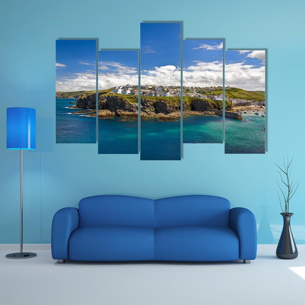 Port Isaac Village Canvas Wall Art-5 Pop-Gallery Wrap-47" x 32"-Tiaracle