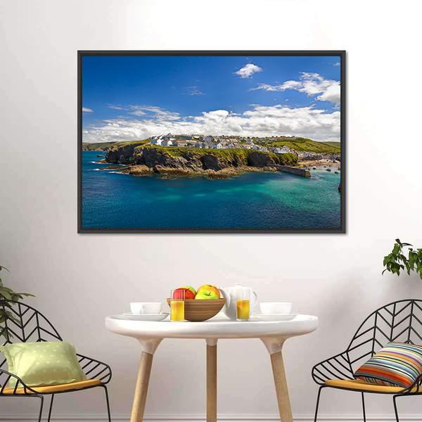 Port Isaac Village Canvas Wall Art-1 Piece-Floating Frame-24" x 16"-Tiaracle