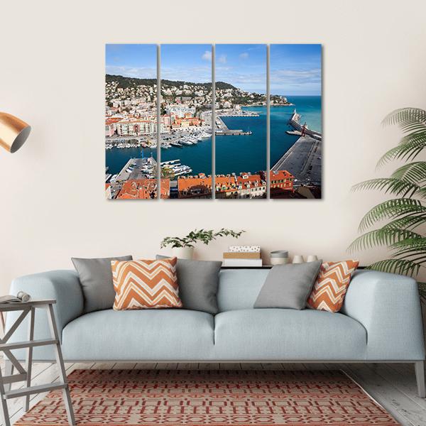 Port Lympia In City Of Nice With French Riviera Canvas Wall Art-4 Horizontal-Gallery Wrap-34" x 24"-Tiaracle