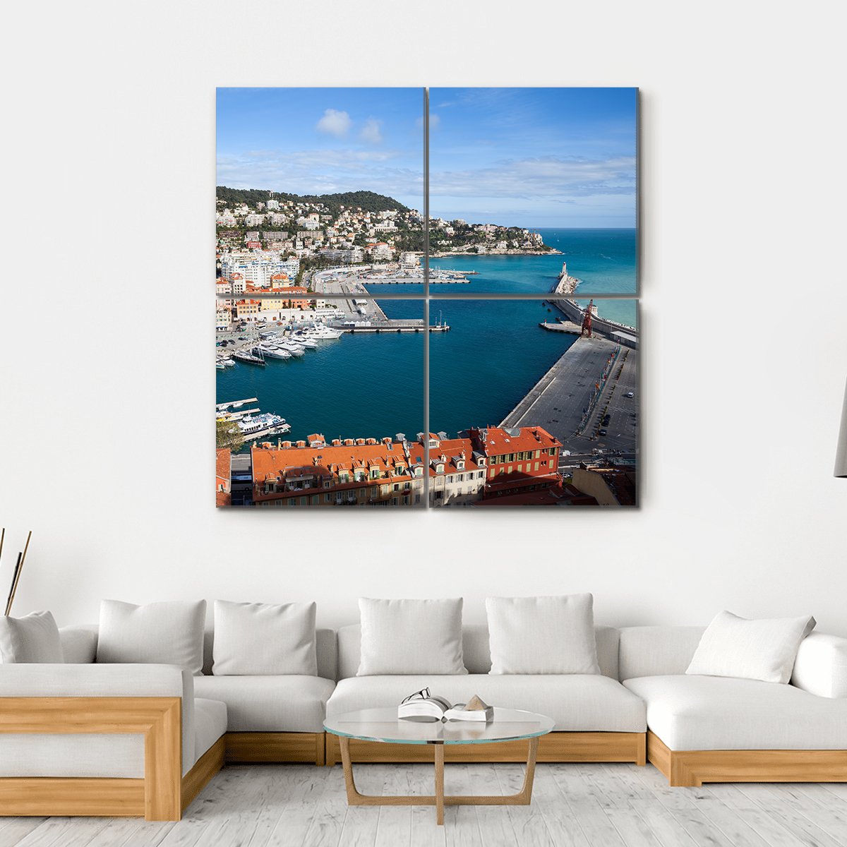Port Lympia In City Of Nice With French Riviera Canvas Wall Art-4 Square-Gallery Wrap-17" x 17"-Tiaracle