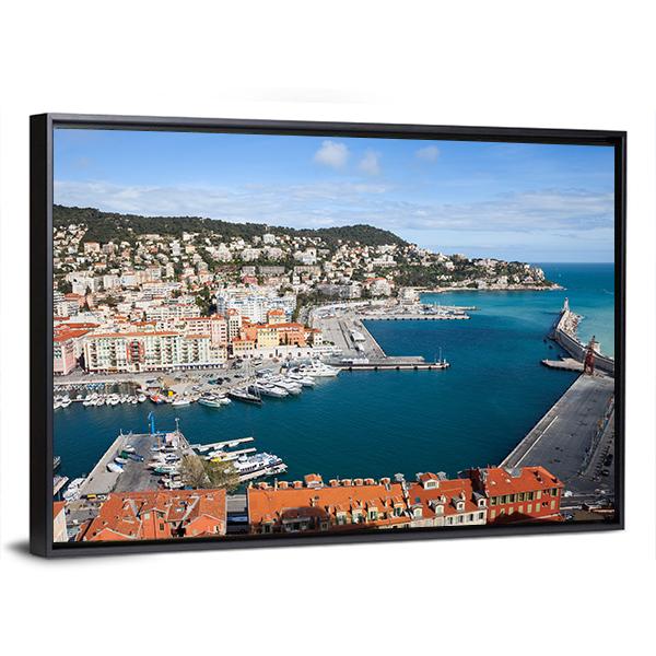Port Lympia In City Of Nice With French Riviera Canvas Wall Art-3 Horizontal-Gallery Wrap-25" x 16"-Tiaracle