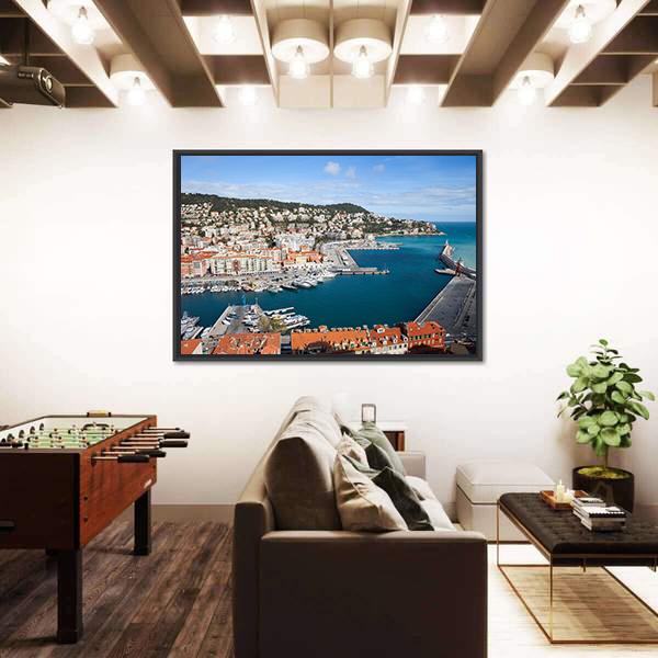 Port Lympia In City Of Nice With French Riviera Canvas Wall Art-3 Horizontal-Gallery Wrap-25" x 16"-Tiaracle