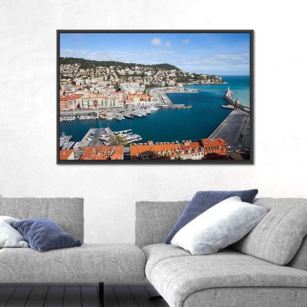 Port Lympia In City Of Nice With French Riviera Canvas Wall Art-3 Horizontal-Gallery Wrap-25" x 16"-Tiaracle