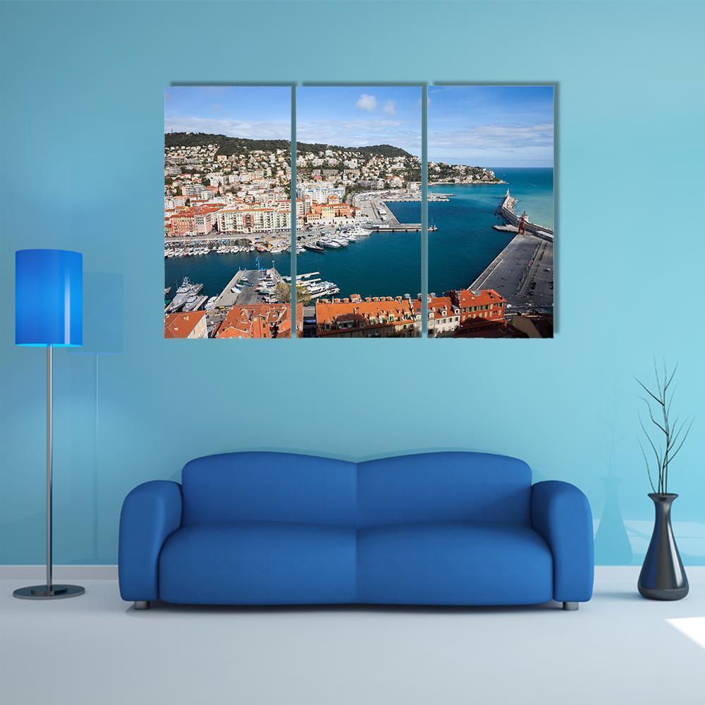 Port Lympia In City Of Nice With French Riviera Canvas Wall Art-3 Horizontal-Gallery Wrap-37" x 24"-Tiaracle