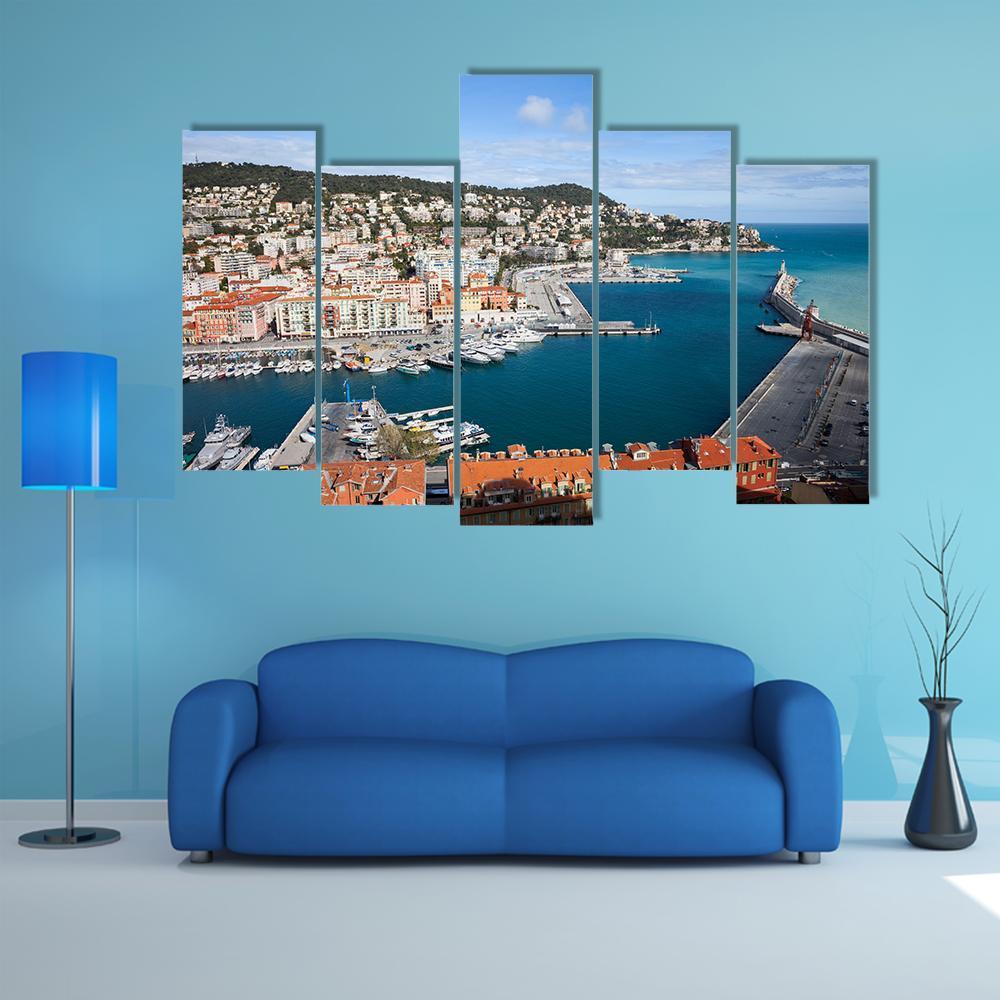 Port Lympia In City Of Nice With French Riviera Canvas Wall Art-5 Pop-Gallery Wrap-47" x 32"-Tiaracle
