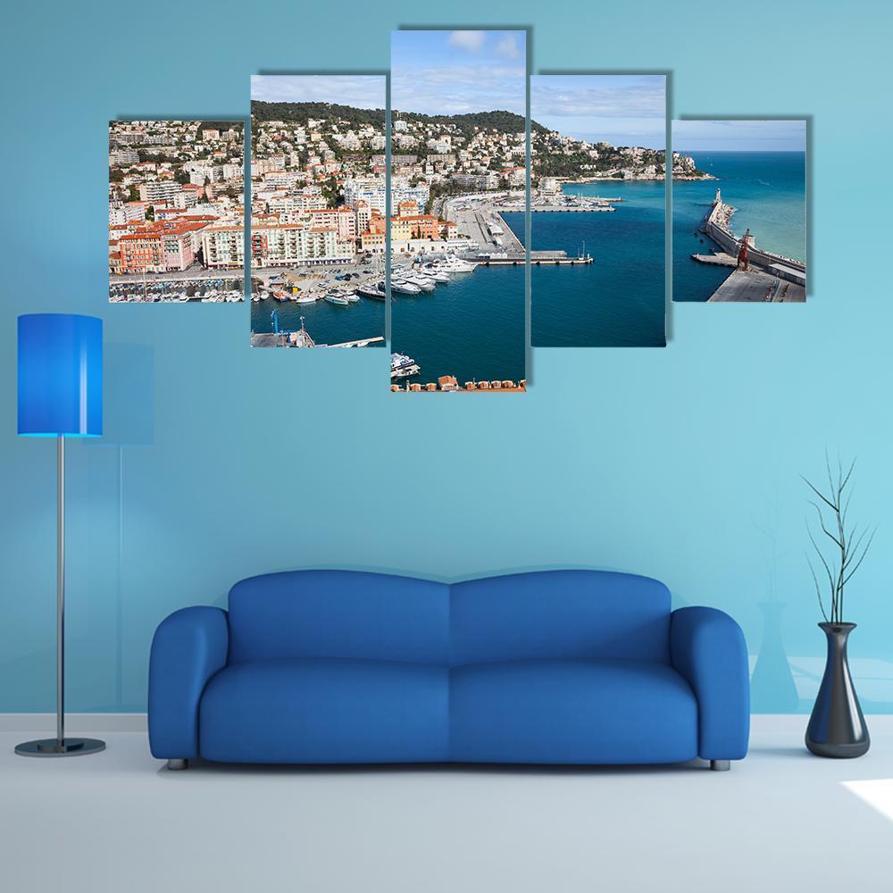 Port Lympia In City Of Nice With French Riviera Canvas Wall Art-5 Star-Gallery Wrap-62" x 32"-Tiaracle