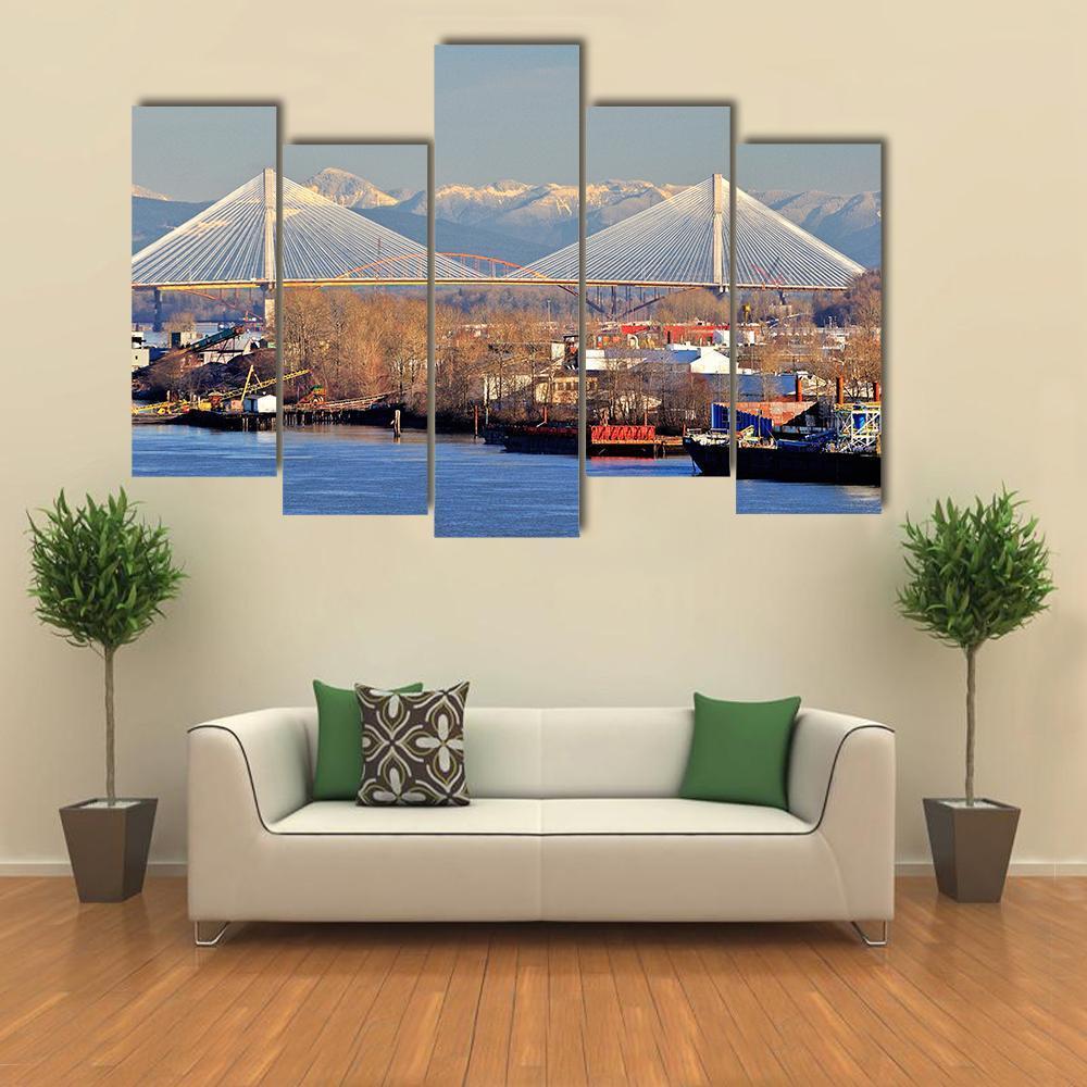 Port Mann Bridge Canvas Wall Art-5 Pop-Gallery Wrap-47" x 32"-Tiaracle