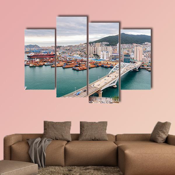 Port of Busan And Busandaegyo Bridge Canvas Wall Art-4 Pop-Gallery Wrap-50" x 32"-Tiaracle
