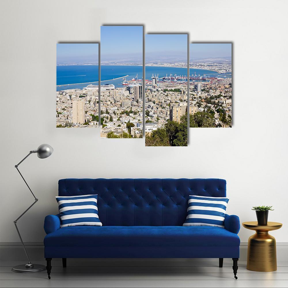 Port Of Haifa Israel Canvas Wall Art-4 Pop-Gallery Wrap-50" x 32"-Tiaracle