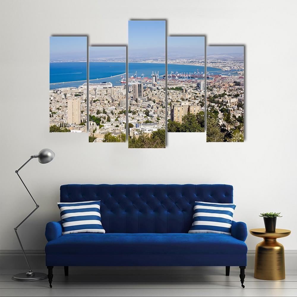 Port Of Haifa Israel Canvas Wall Art-5 Pop-Gallery Wrap-47" x 32"-Tiaracle