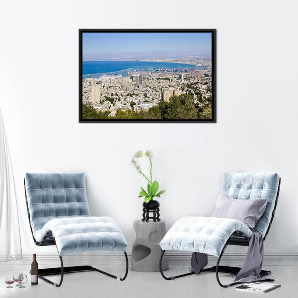 Port Of Haifa Israel Canvas Wall Art-1 Piece-Floating Frame-24" x 16"-Tiaracle