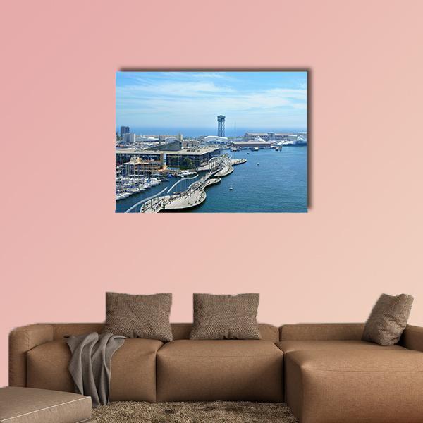Port Vell And Maremagnum In Barcelona Spain Canvas Wall Art-1 Piece-Gallery Wrap-48" x 32"-Tiaracle