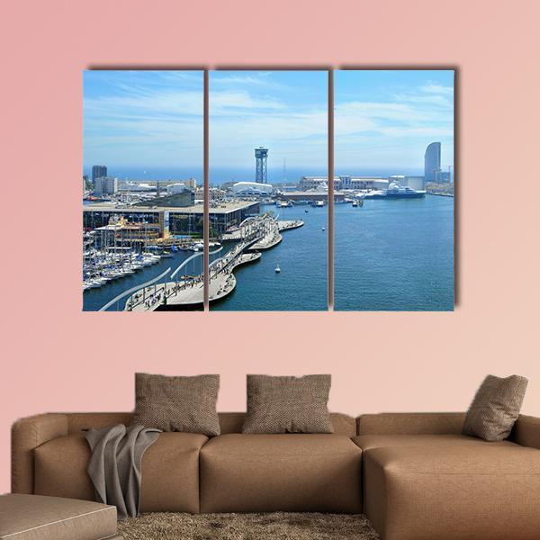 Port Vell And Maremagnum In Barcelona Spain Canvas Wall Art-3 Horizontal-Gallery Wrap-37" x 24"-Tiaracle