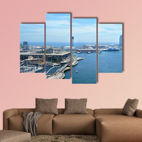 Port Vell And Maremagnum In Barcelona Spain Canvas Wall Art-4 Pop-Gallery Wrap-50" x 32"-Tiaracle
