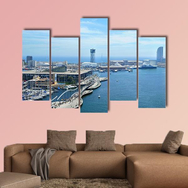 Port Vell And Maremagnum In Barcelona Spain Canvas Wall Art-5 Pop-Gallery Wrap-47" x 32"-Tiaracle