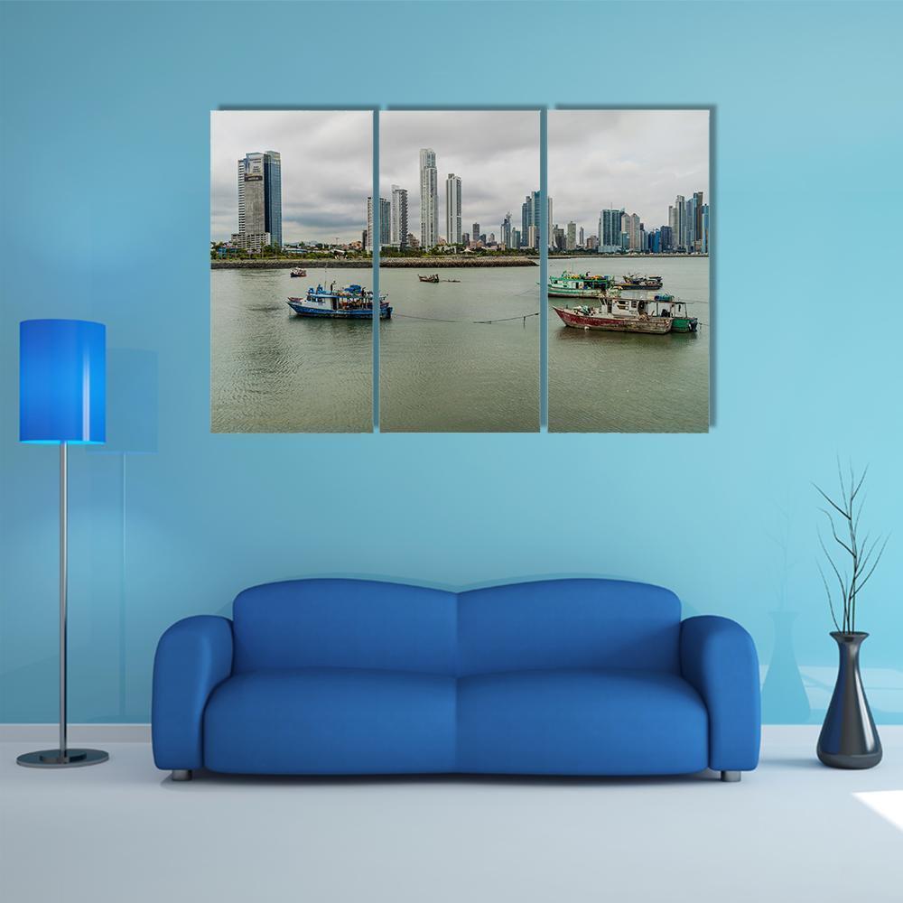 Port With Skyline Of Panama Canvas Wall Art-3 Horizontal-Gallery Wrap-37" x 24"-Tiaracle