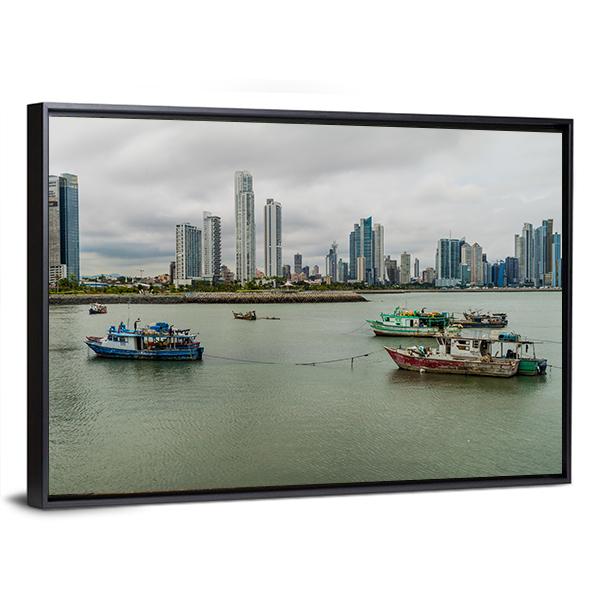 Port With Skyline Of Panama Canvas Wall Art-3 Horizontal-Gallery Wrap-25" x 16"-Tiaracle