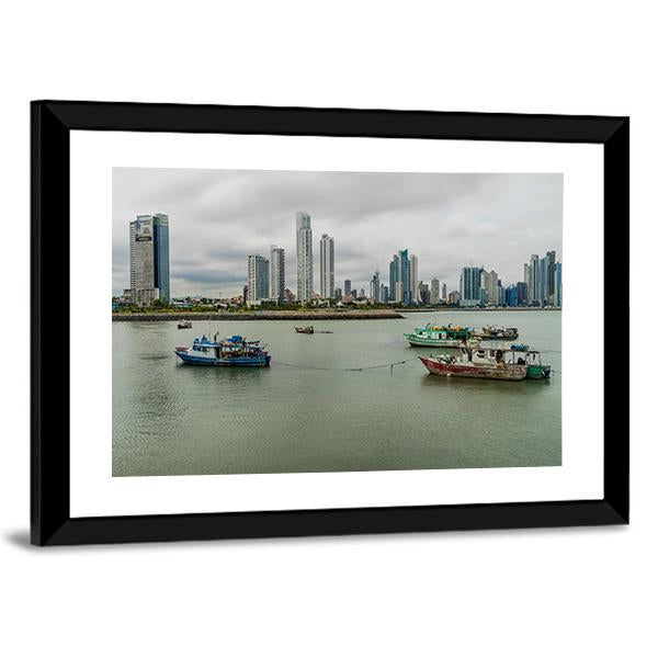Port With Skyline Of Panama Canvas Wall Art-3 Horizontal-Gallery Wrap-25" x 16"-Tiaracle