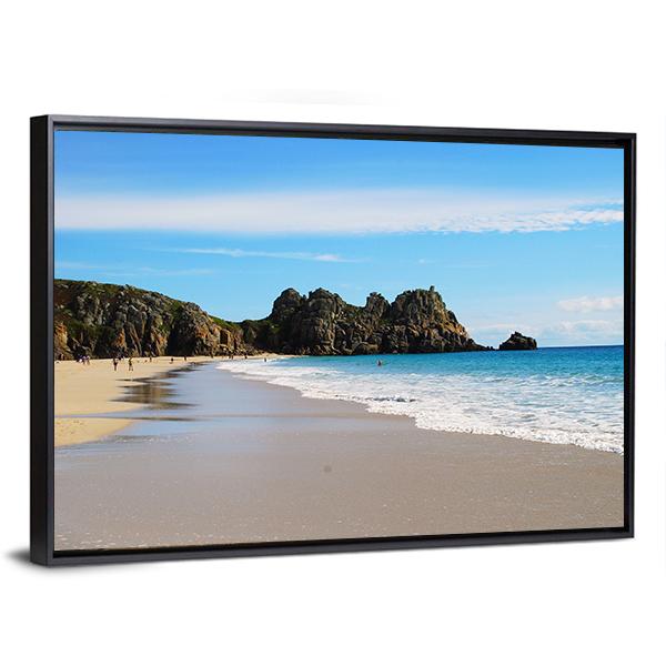 Porth Curno Beach In Cornwall Canvas Wall Art-3 Horizontal-Gallery Wrap-25" x 16"-Tiaracle